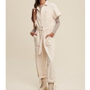 Baltic Born | Newport Utility Cargo Cream Jumpsuit, Womens Medium